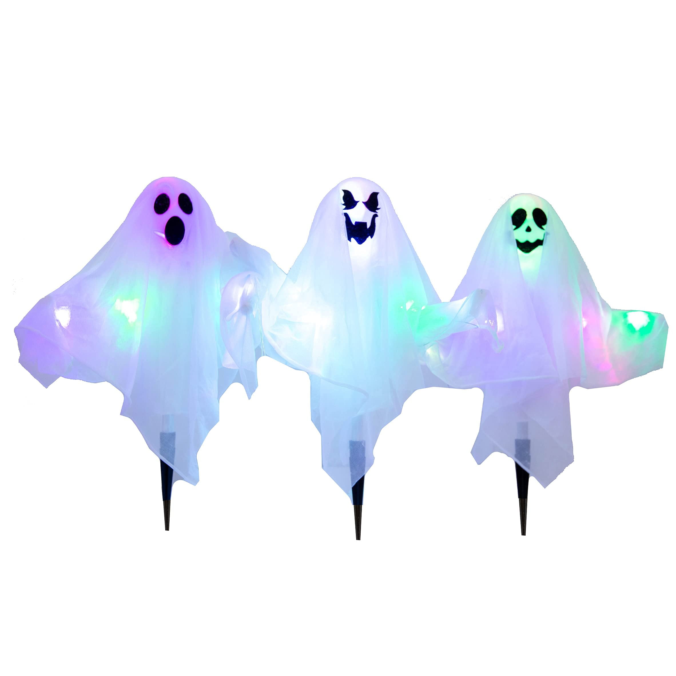Joyin Halloween Outdoor Decorations, 3 Pack Lighted White Ghost Stakes ...
