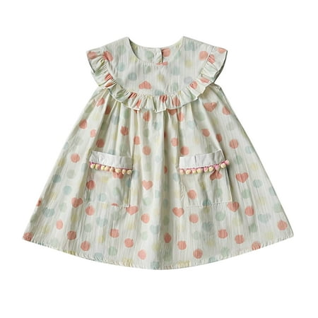 

Kids Girls Summer Polychrome Polka Dot Print Skirt Ruffled Leaf Doll Round Neck Dress Children s Clothing Posh Fashion Girls Dresses Clothes Girls 6t Christmas Sweater Dress for Girls Baby Flower Girl
