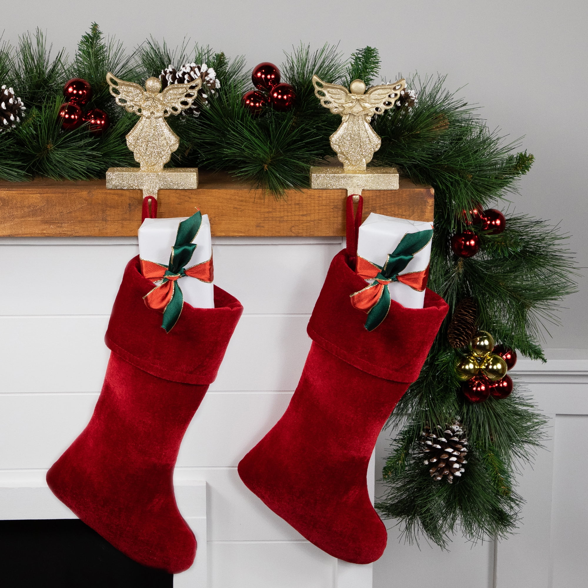 Northlight Set of 2 Gold Angel Glittered Christmas Stocking Holders 6.5"