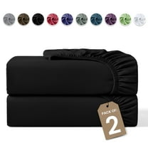 Lux Decor 2-Pack Queen Fitted Sheets Only - 16" Deep Pocket, Brushed Microfiber Bottom Sheets, 360° Elastic Fit, Wrinkle & Fade Resistant - Black