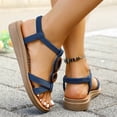 thumbnail image 5 of Eltusu Women's Flat Sandals, Ankle Strap Casual No Slip Open Toe Summer Shoes Blue Size 6, 5 of 9