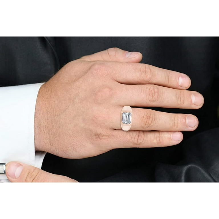 2 1 4 Carat 9x7MM Emerald Cut Lab Created Moissanite Diamond Signet Wedding Band Ring For Men In 14K Rose Gold Over Sterling Silver G H Color VVS1 Clarity 2.25 Cttw 7.5 Walmart