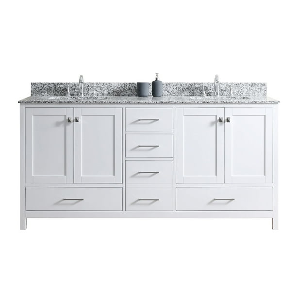Caroline Madison 72" Double Bath Vanity in White with White Granite Top