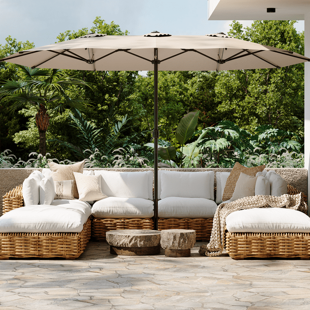 AECOJOY Parasol de Patio Double Face de 15 Pi Grand Parasol d'Extérieur - Beige