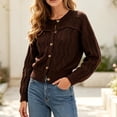 thumbnail image 2 of Tqcoqu Womens Cropped Hollow Out Knit Jacket, Round Neck Button Front Long Sleeve Solid Color Cardigan For 2026 Spring Fall, 2 of 7