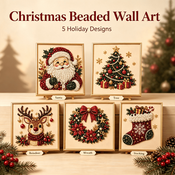 DIY Christmas Pearl Diamond Art Kit with Frame, All-in-One DIY Hand Art Supplies for Xmas Wall Decor(Santa Claus)