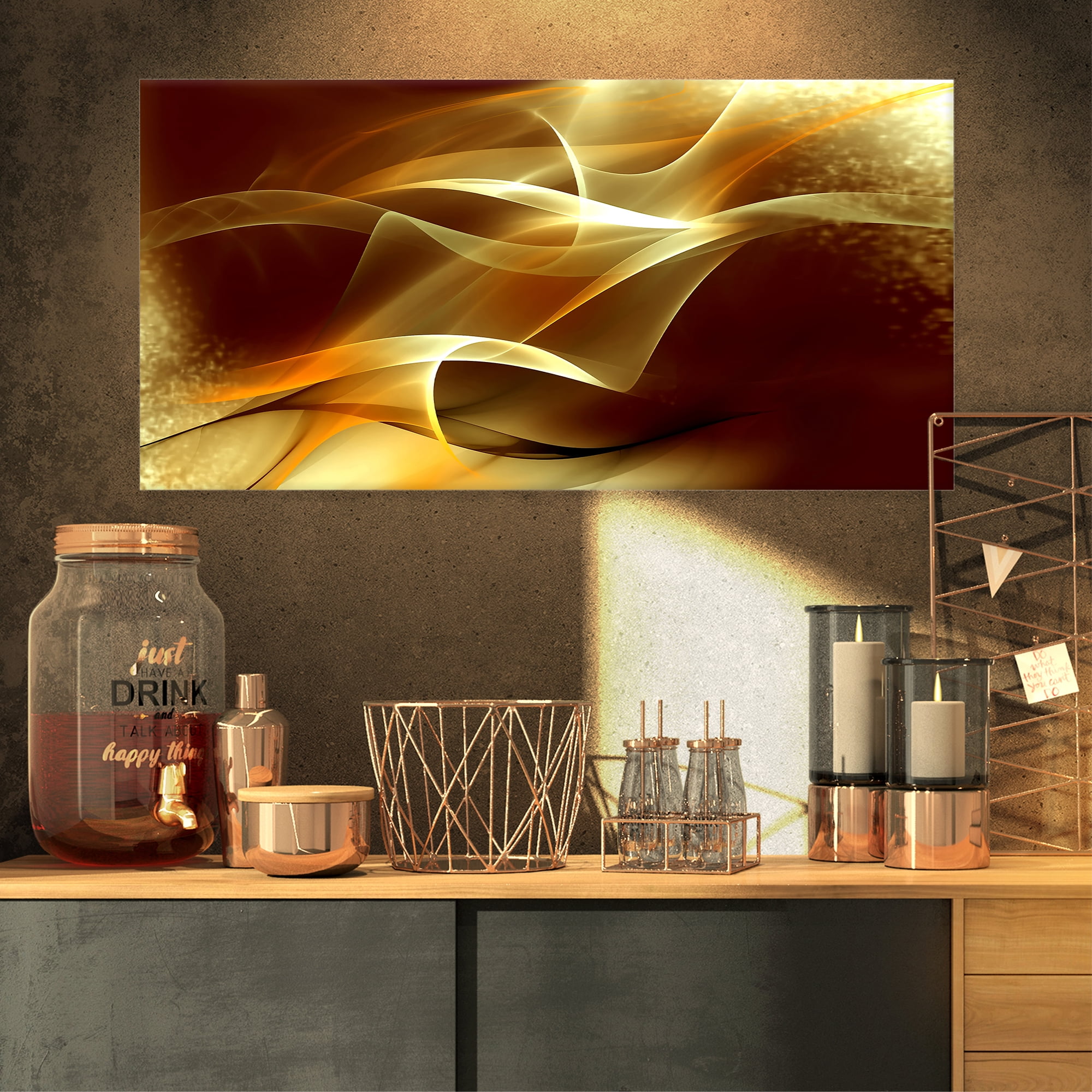 Designart 'Light Yellow Abstract Fractal Design ' Large Abstract Canvas Art