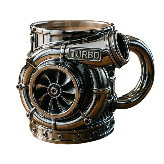 Retro Engine Coffee Mug, Stainless Steel Engine Mug, 3D Mechanical Coffee Cup, Resin & Stainless Steel Double Wall Insulation Car Mugs with Handle, Gifts for Men Car Enthusiasts