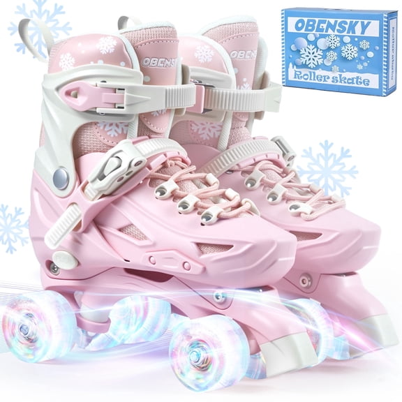 OBENSKY Roller Skates 4 Size Adjustable w/ Light up Wheels,Birthday Gift for Girls&Boys Beginners-Blue/Pink,Patines Para Nias