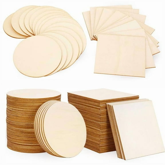 20 Pack Round and Square Unfinished Plywood  Cutouts 8 inch, Pack of 10 Circle Blank Basswood Discs and 10 Square for Crafts, Wood Signs & Unfinished Wood Door Hangers