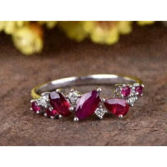 Women's Engagement Gift Ring Red Ruby 2Ct Marquise Cut Simulated 14K White Gold Plated