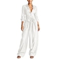 thumbnail image 2 of Womens Fashion Outfits Long Sleeve Button Shirt Belt Wide Leg for Pants Set for Travel Workwear White XXL, 2 of 8