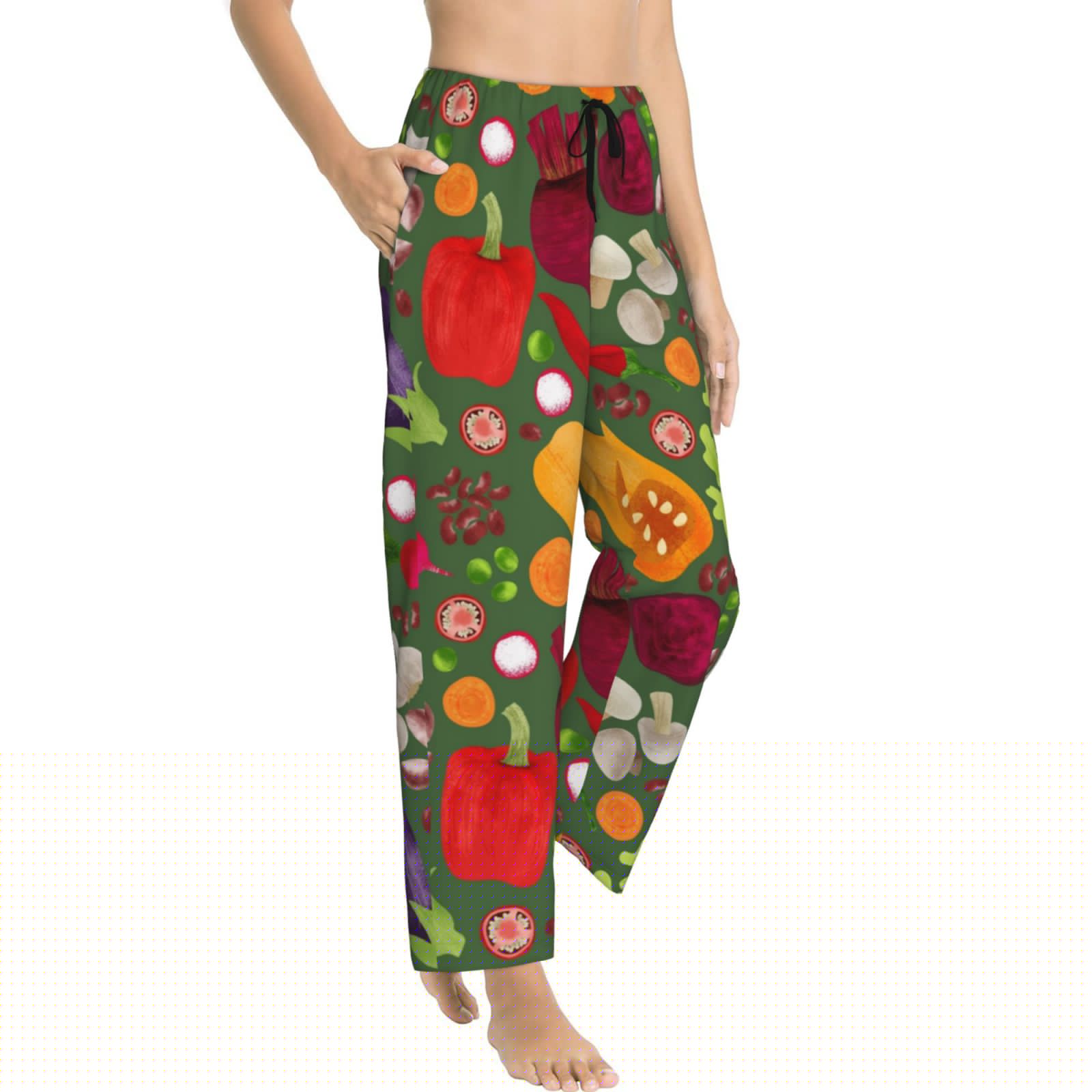 thumbnail image 2 of Sigee Begetable Print Women's Soft Pajama Pants - Breathable and Comfortable Lounge Sleep Bottoms with Elastic Waistband and Pockets-Large, 2 of 9