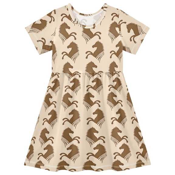 joogoo Horses Girls' Short Sleeve Dress Kids Dresses 5-6T