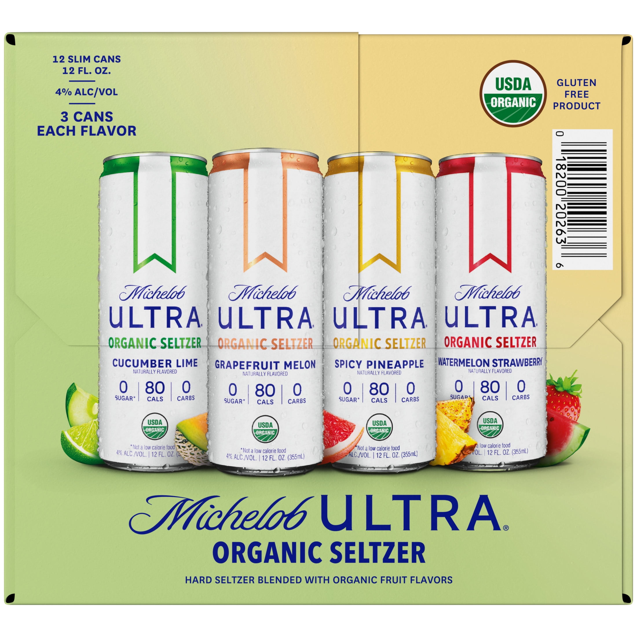 Michelob ULTRA Organic Hard Seltzer, Variety Pack, 12 Pack, 12 fl oz Slim Aluminum Cans 4% ABV