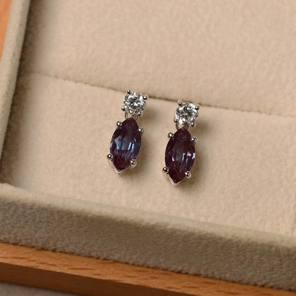 GemEmporium Pear Purple Alexandrite Earrings 925, Sterling Silver Studs Or Drop Dangle Designer Earring For Her
