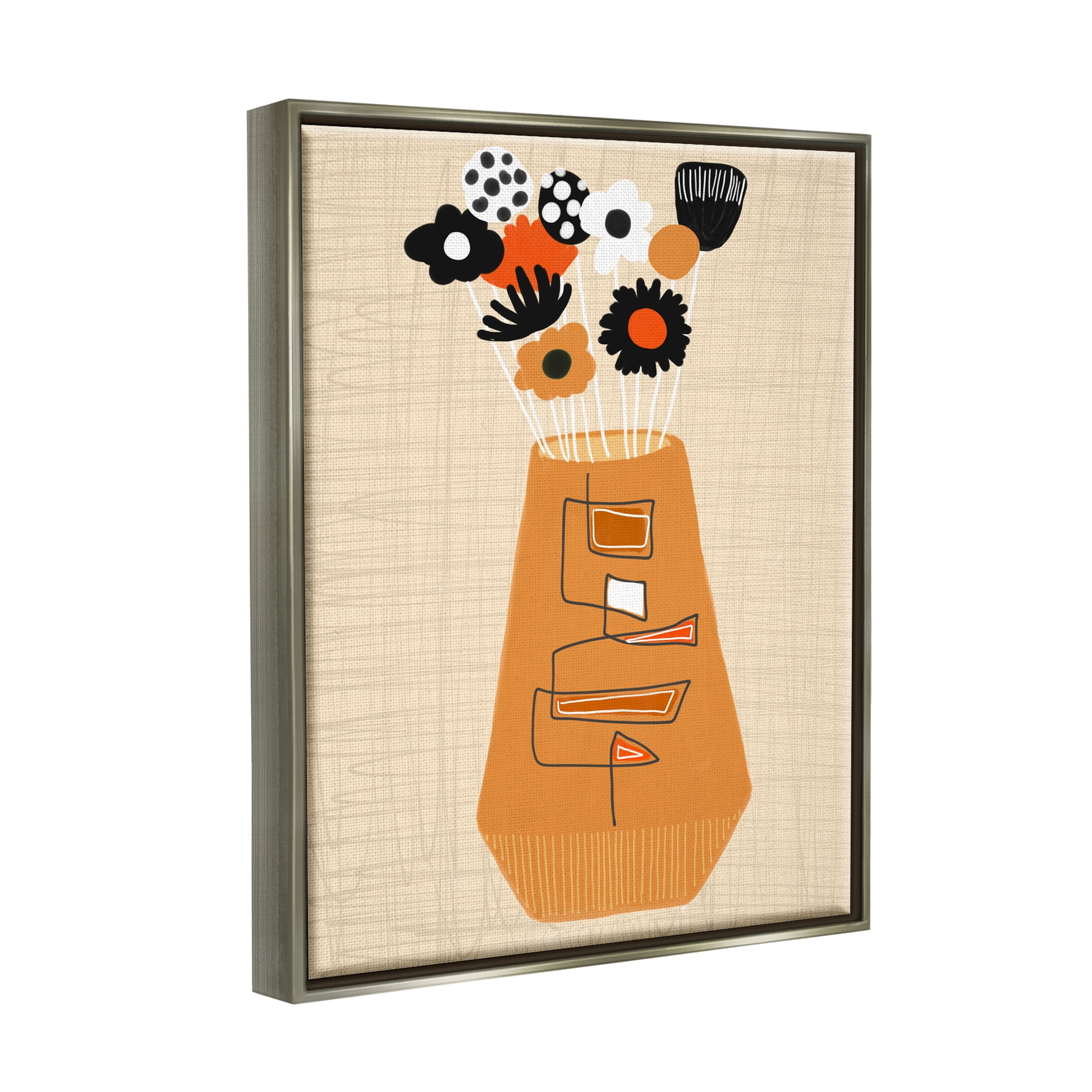 Stupell Industries Boho Orange Flower Vase Botanical & Floral Painting Gray Floater Framed Art Print Wall Art, 17 x 21
