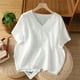 thumbnail image 1 of mfyjkho Tops De Tallas Grandes, Suéter De Manga Corta Con Cuello En V Y Bordado De Lino Sintético Para Mujer, Top De Moda Tops De Tallas Grandes Xxl, 1 of 8