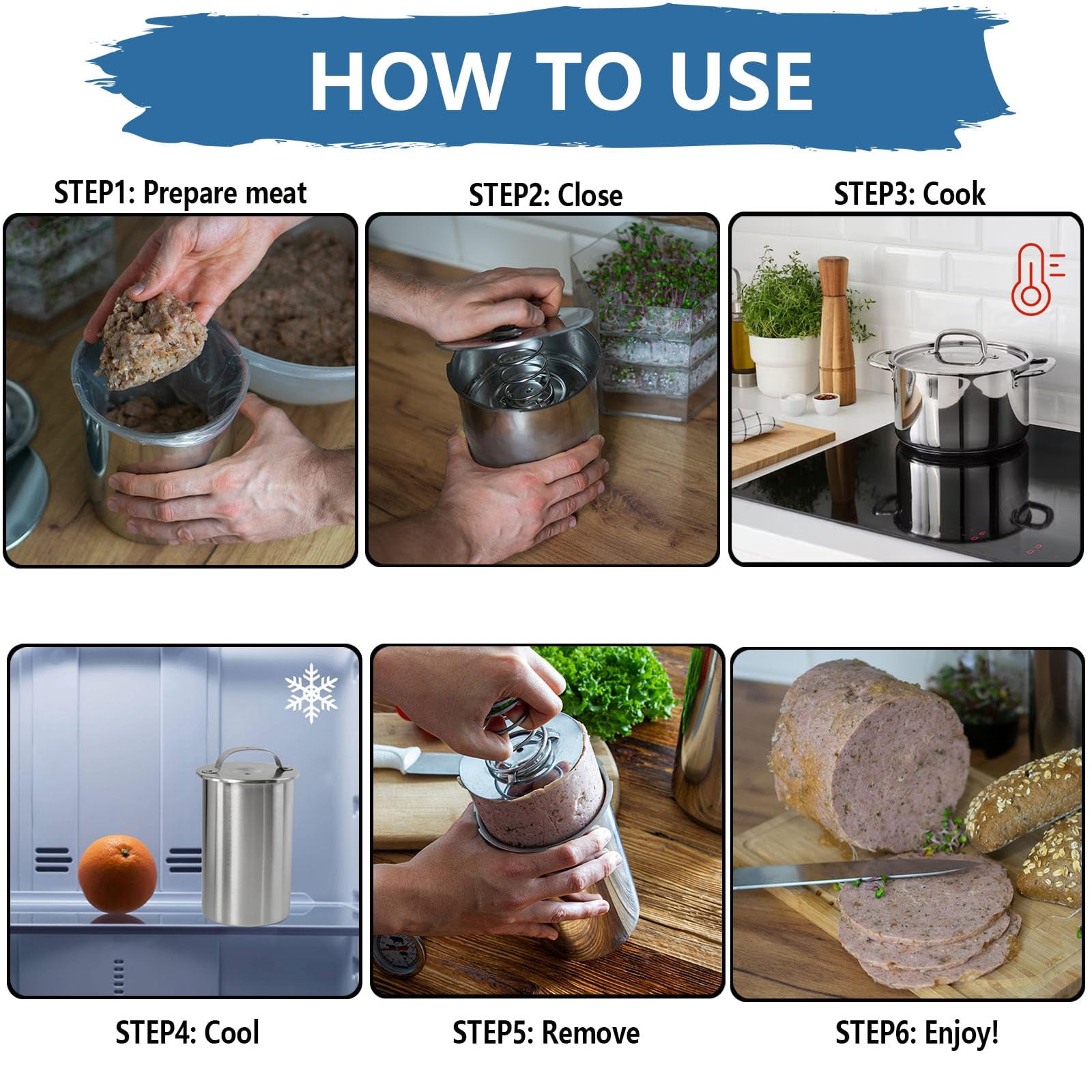 Stainless Steel Ham Maker with Thermometer, 304 Food-Grade Meat Press, 2-2.5 LBS, Dishwasher Safe