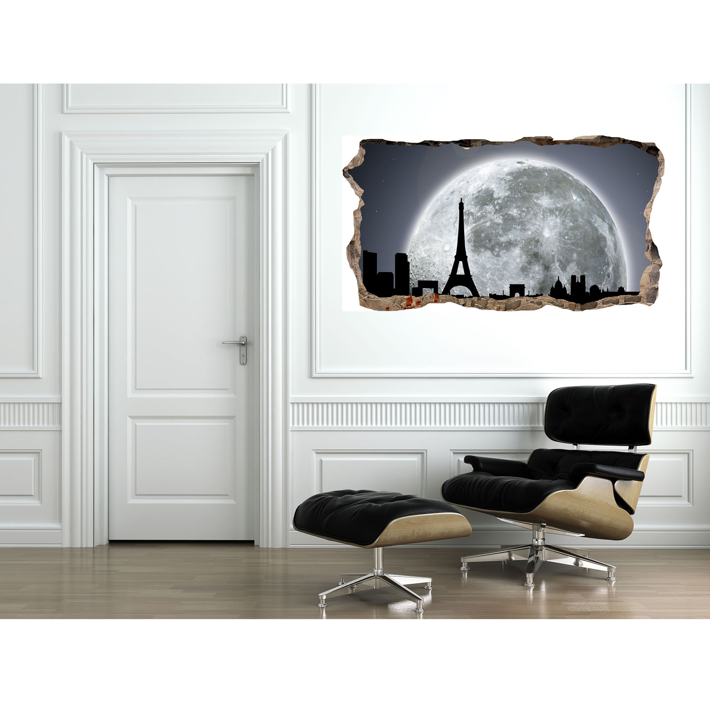Startonight 3d Mural Wall Art Decor Window Moon For Paris Amazing Dual View Surprise Large 47 24 By 86 61 Inch Wall Mural Wallpaper For Living Room Or Bedroom Urban Black And White Wall