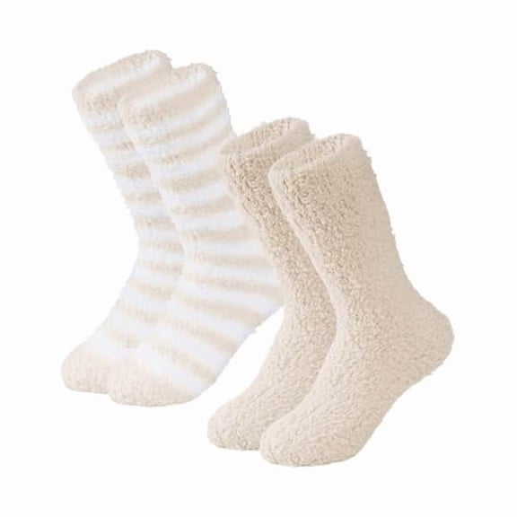 Eryueer 2 Pairs Fuzzy Slipper Socks Novelty Socks for Women Sleeping Winter Gift