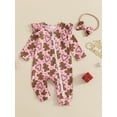 thumbnail image 2 of Suealasg Baby Girls Christmas Outfits Long Sleeve Gingerbread Man Print Full Length Jumpsuit Bodysuits Headband Infant Girls 2Pcs Fall Coming Home Clothes, 2 of 7