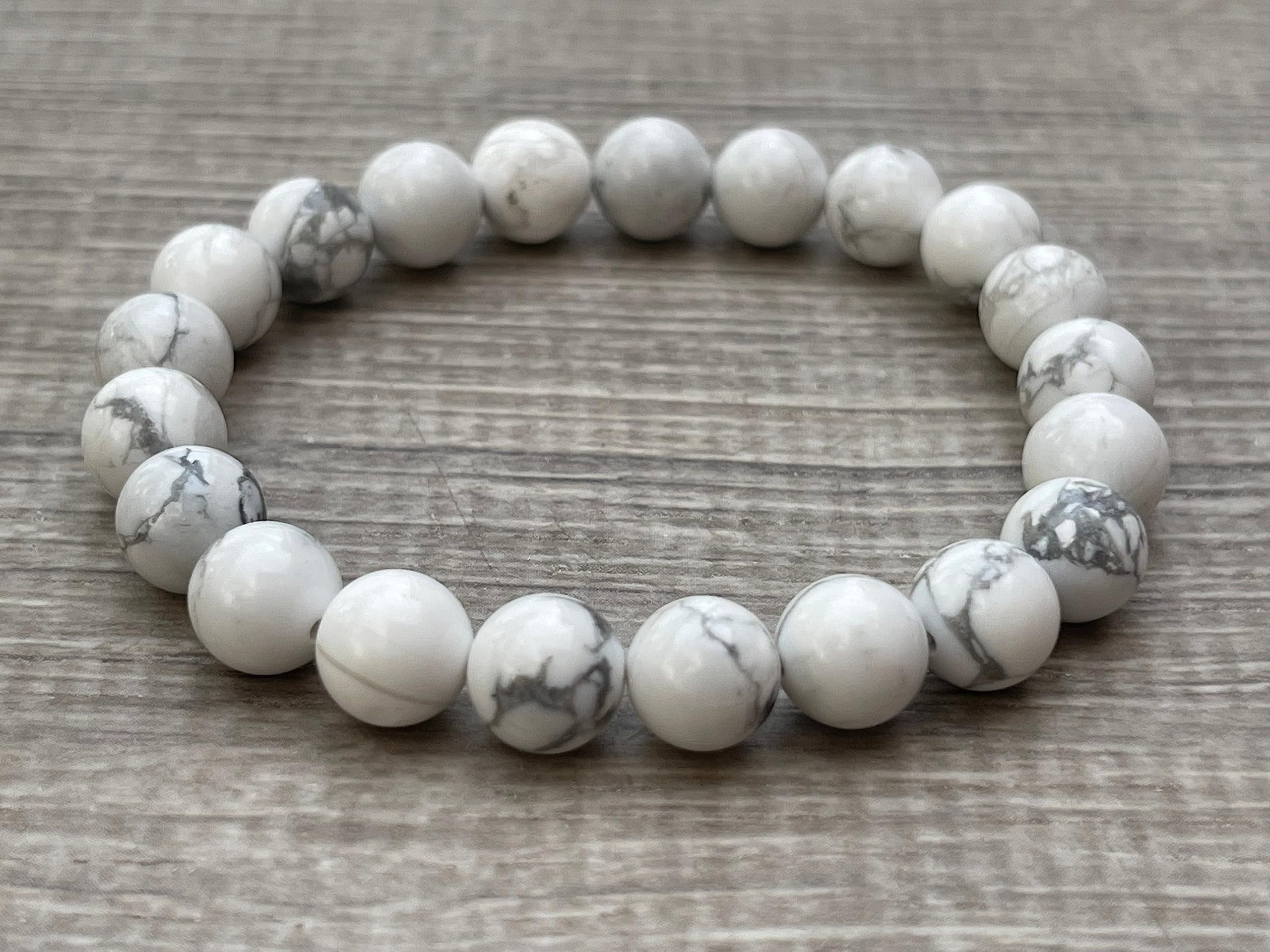 White Howlite Crystal Bead Bracelet 8mm, Wholesale Genuine White Howlite Stretch Gemstone Bracelet, Gift for Men & Women (5)