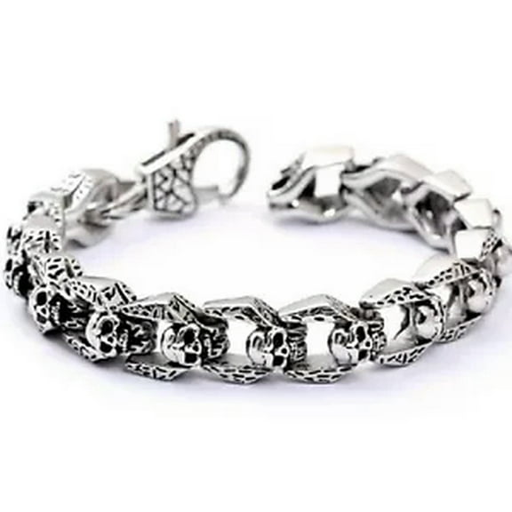 HOOUN Biker Stainless Steel skeleton Skull Chain Bracelet Men Boys Jewelry-8.0 inch (20cm)