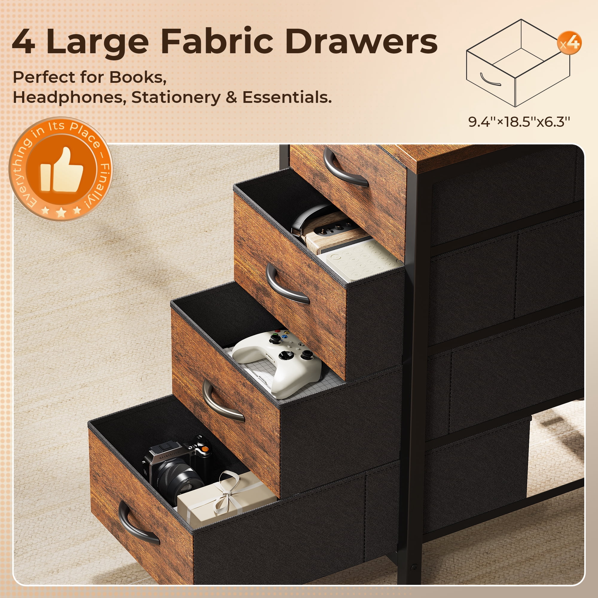55 Inch L-Shaped Desk with Fabric Drawers, Reversible Home Office & Gaming Desk with Power Outlets, and Adjustable Storage Shelves