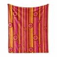 thumbnail image 1 of Retro Soft Flannel Fleece Blanket, Vibrant Colors Striped Pattern with Circles Vintage Geometric Illustration Print, Cozy Plush for Indoor and Outdoor Use, 50" x 60", Pink Red Orange, by Ambesonne, 1 of 6