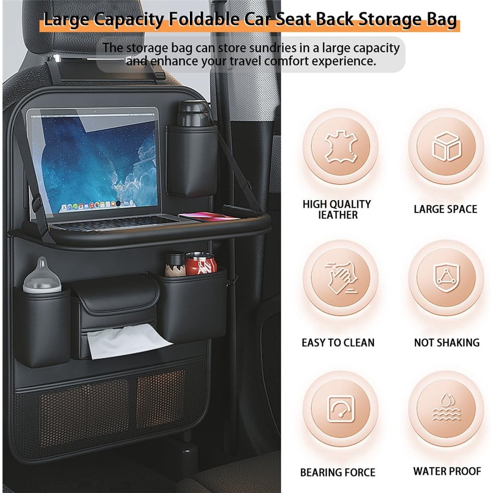 Sugagale Car Back Seat Tray Organizer, Foldable Table Tray Seat Back Protectors Kick Mats Travel Accessories, Backseat Storage Protector Kids Travel Accessories