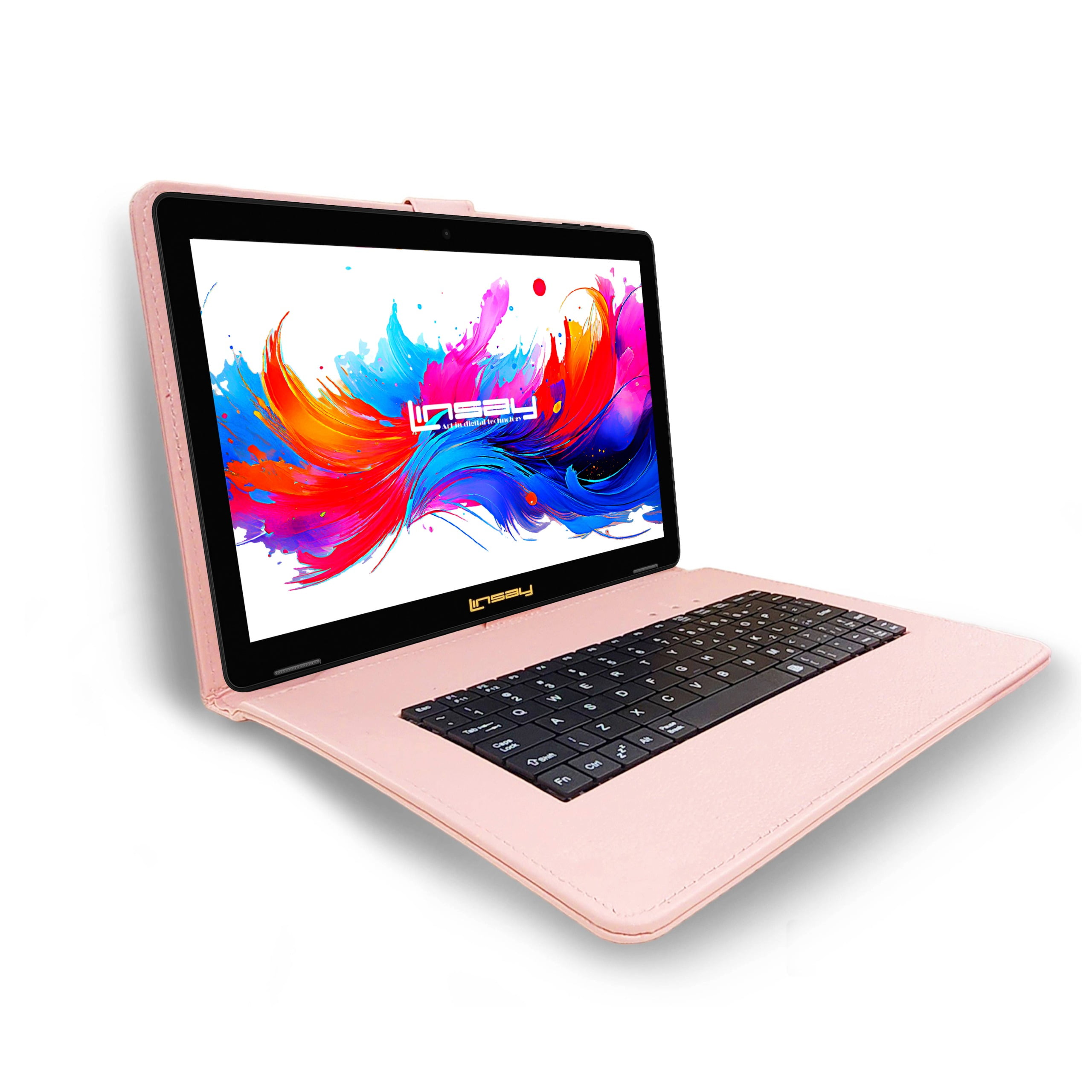 LINSAY 10.1"Octa Core 256GB Storage Android 15 Tablet with Pink Style Keyboard
