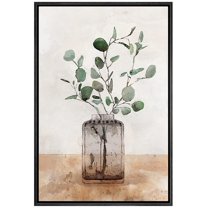 wall26 Framed Canvas Print Wall Art Brown Pastel Watercolor Forest Leaf Glass Vase Nature Wilderness Illustrations Modern Art Farmhouse/Country for Living Room, Bedroom, Office - 16"x24" Bl