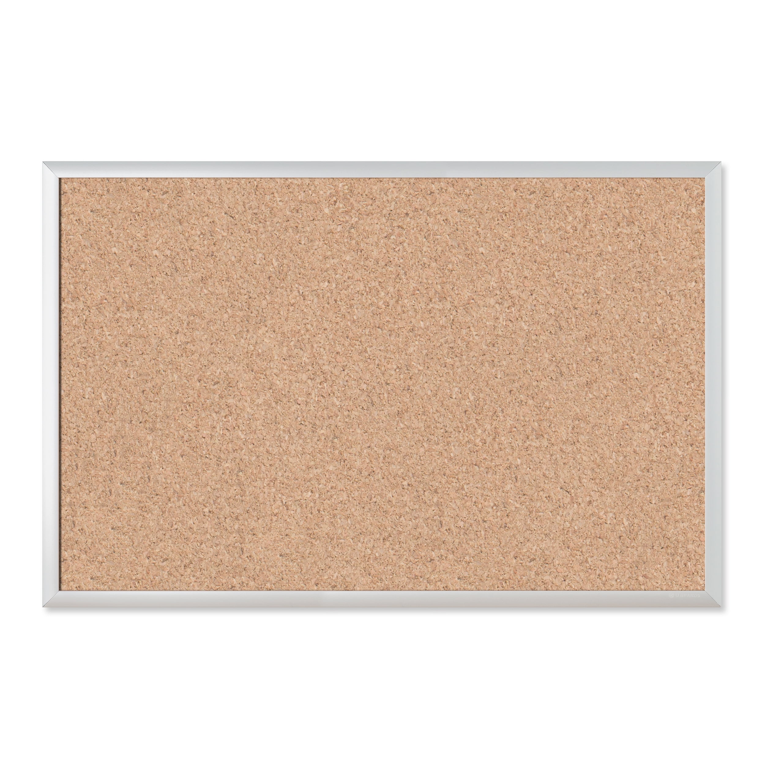 U Brands Cork Bulletin Board, 35" x 23", Tan Natural Cork, Silver