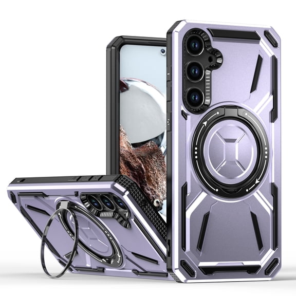 Case for Samsung Galaxy S23 with Ring Stand, Support Magnetic Charging, Shockproof Rugged Case Dual-Layers Military Grade Drop Protective Cover with Hidden Stand for Samsung Galaxy S23, Purple