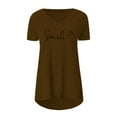 thumbnail image 4 of Likimi T Shirts For Women Plus Size Letter Print V Neck Short Sleeved Fashionable Casual Tops Coffee Size Xl, 4 of 5