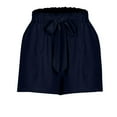 thumbnail image 4 of Audhol Womens Linen Shorts! Linen Shorts for Women High Waisted Cotton Shorts Wide Leg Drawstring Pants Elastic Waist Short Pants with Pockets Linen Shorts for Women Navy L, 4 of 5
