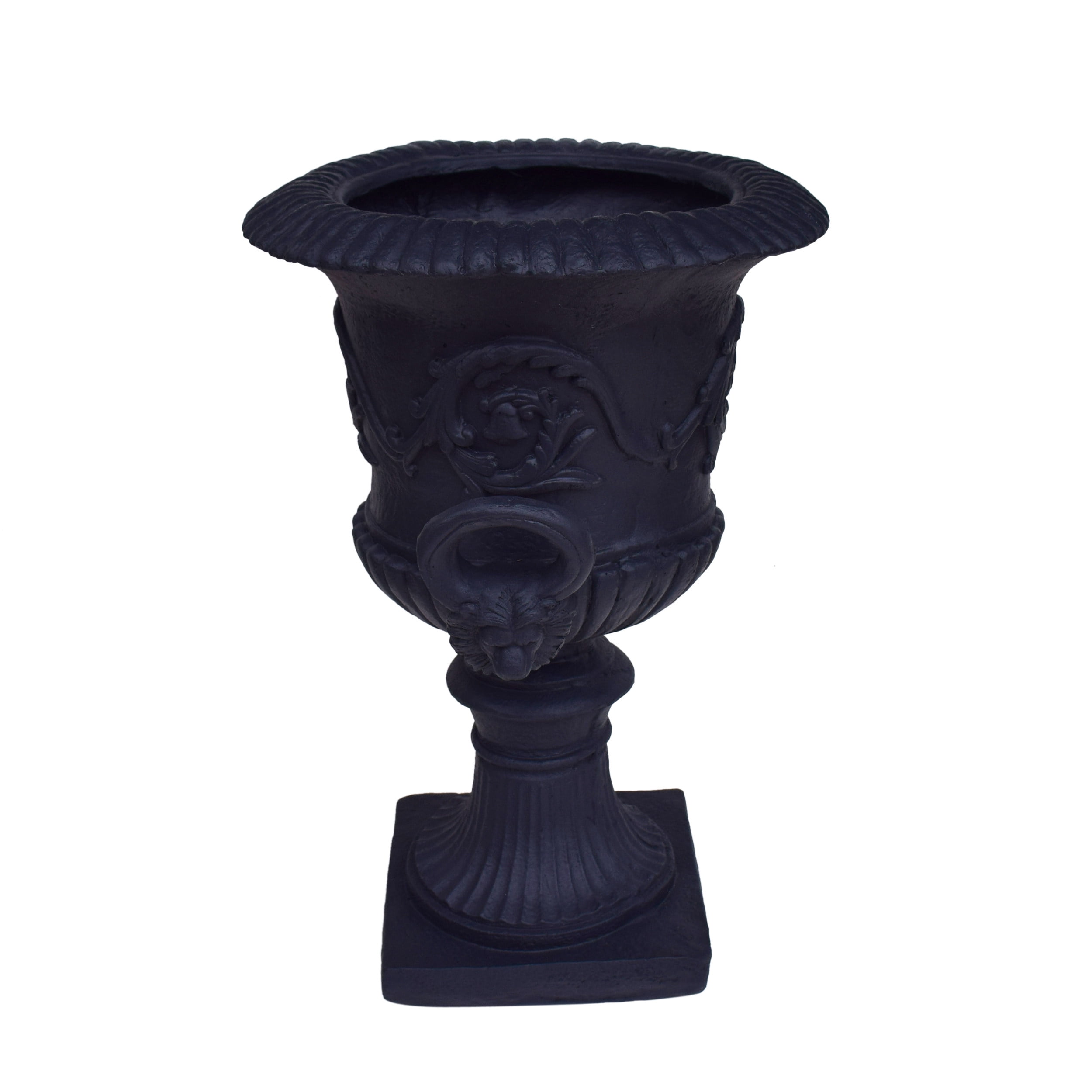 GDF Studio Tunlaw Outdoor Traditional Roman Chalice Stone Garden Urn Planter, Black