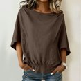 thumbnail image 2 of Camisas de Manga Larga para las Mujeres Suelto Ajuste Plisado Lino Cuello en V Cuarto Superior Manga de Moda de Color Sólido Blusa, 2 of 9