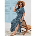 thumbnail image 2 of SHOWMALL Women's Plus Size Maxi Dress with Pockets, Valentine's Day Galentine's Self-Care Gift for Her, Navy Blue Vertical Floral 1X Side Slit Short Sleeve Long Dress, 2 of 6