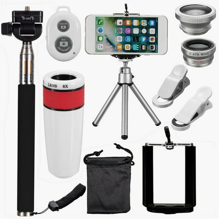 All in 1 Phone Camera Lens Top Travel Kit For iPhone 5S 6 Plus DC599 Telephoto 8x Telephoto+ Lens Fish Eye+ 2in1 Lens+ Selfie Stick Monopod + Mini Tripod, Photo Taking (Best Mobile Phone For Taking Photos)