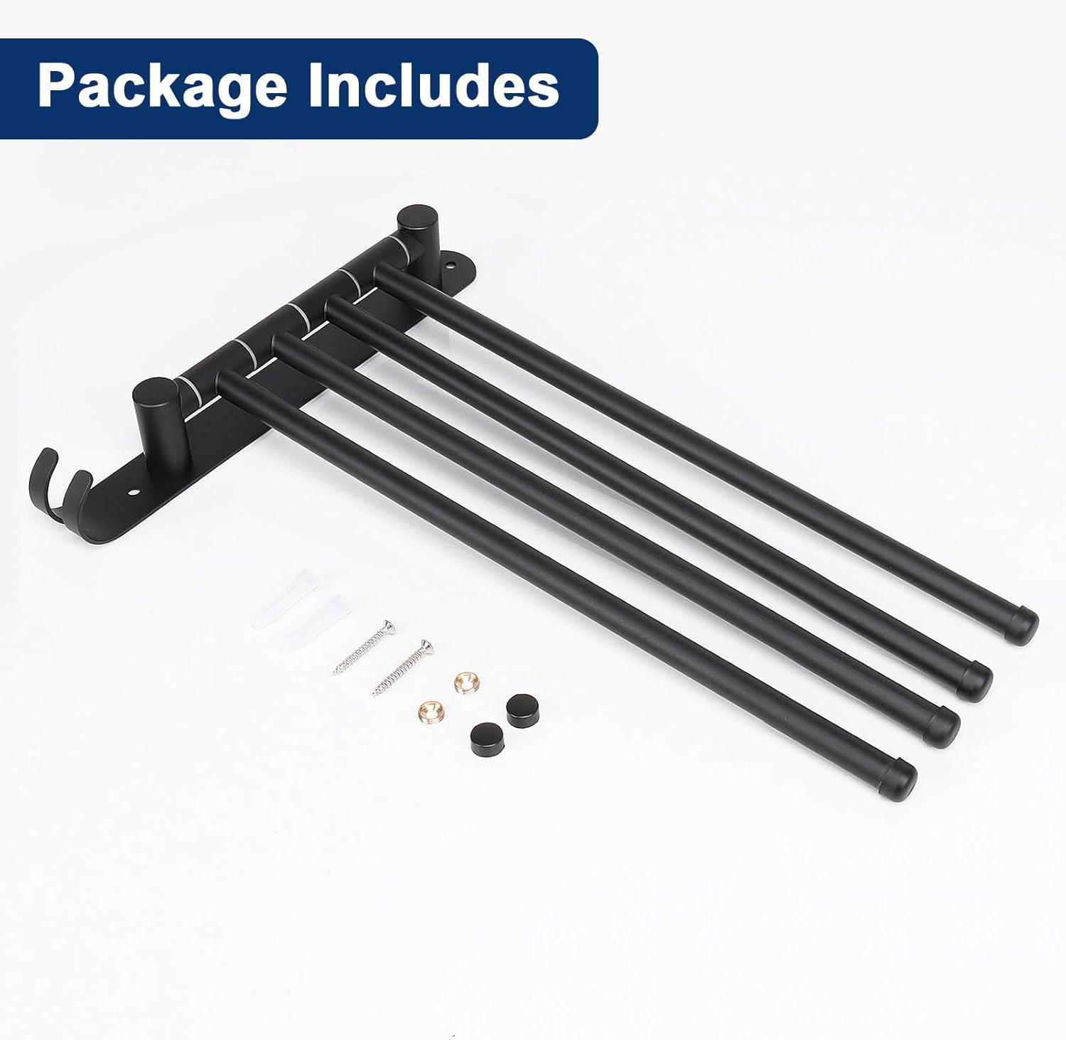 Genreen Swivel Towel Rack for Bathroom - 14.7'' Rustproof Towel Holder, Sturdy Towel Bar Wall Mounted, Space-Saving Towel Hanger, Bathroom Accessories, Home Decor, Apparment Essentials,  (Matte Black
