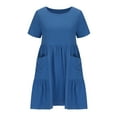 thumbnail image 4 of pstuiky Fashion Women Casual Sexy Round Neck Solid Summer Short Sleeve Pockets Dress, 4 of 6