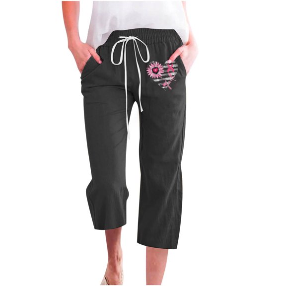 BangWanChi Leggings for Women Capri Capris Pants for Women Casual Summer Cotton Linen 3/4 Pants Wide Leg Capris Lightweight Baggy Cropped Trousers