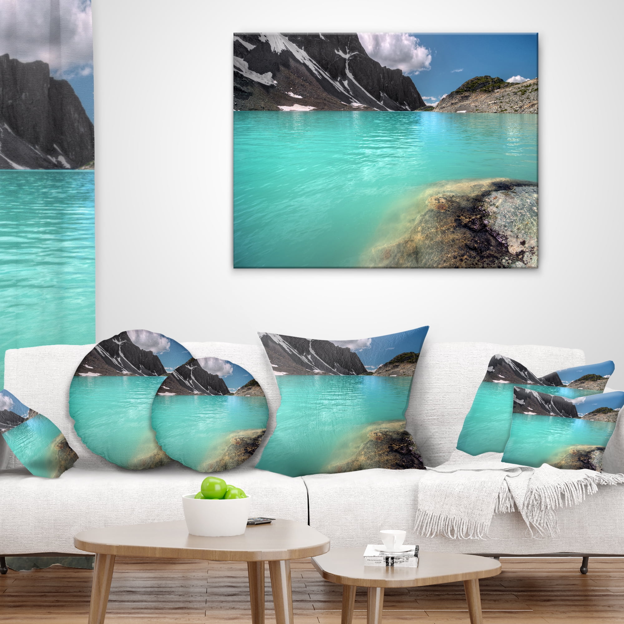 Designart Crystal Clear Mountain Lake - Landscape Printed Throw Pillow - 16x16