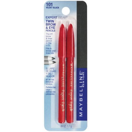 Maybelline New York Expert Wear Twin Brow & Eye Pencils, Velvet Black, 0.06 Oz