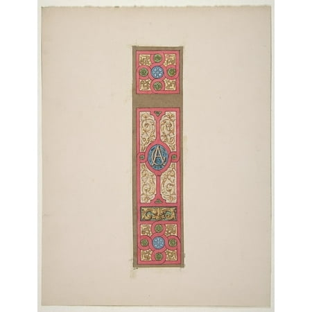 French Monogram - Design for the painted decoration of a wall of ceiling panel monogrammed CA Poster Print by Jules-Edmond-Charles Lachaise (French died 1897) (18 x 24)