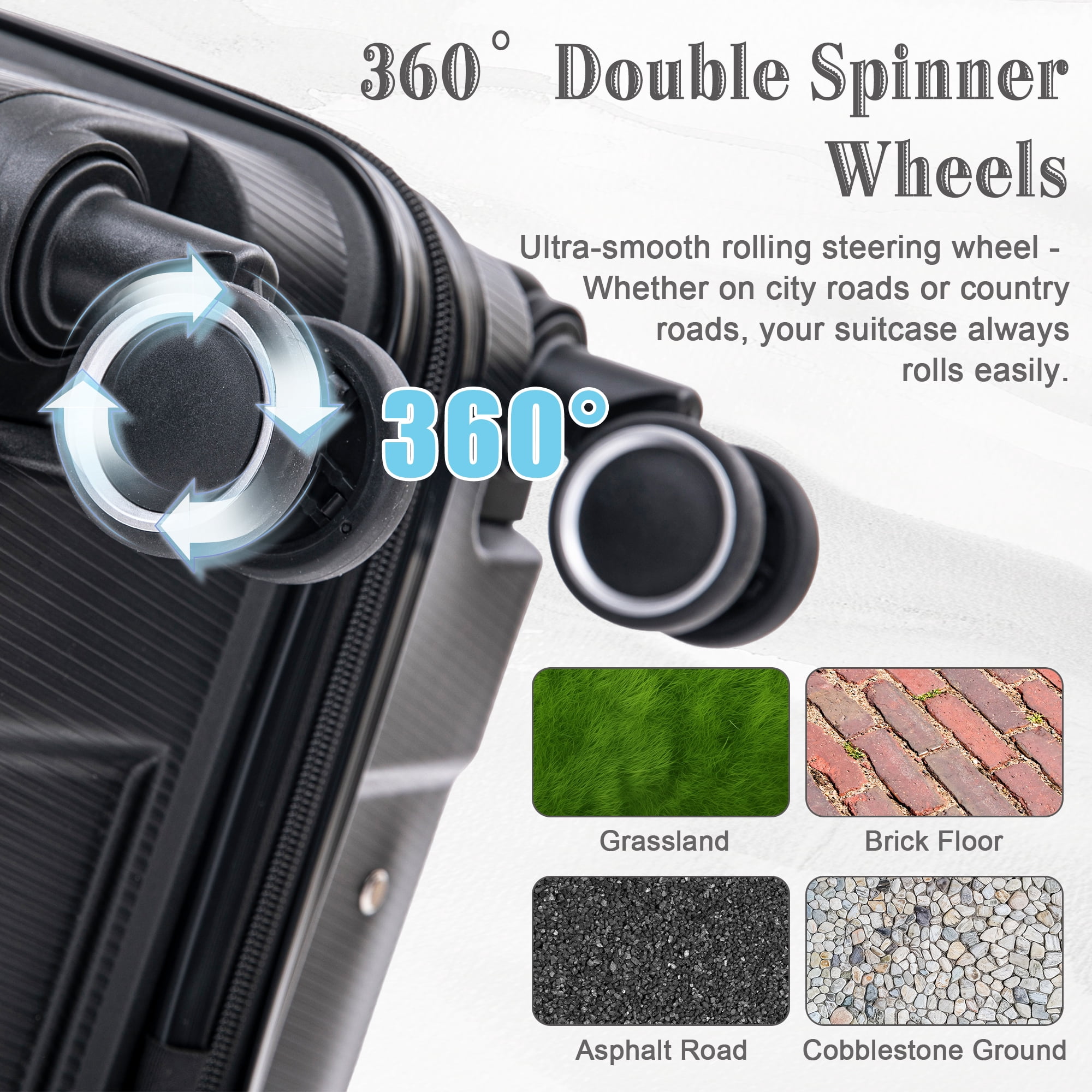 Alvantor 4 Pcs Hardside Luggage Set with Spinner Wheel, Lightweight Suitcase Set Black