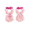 thumbnail image 2 of Cjfdfy Newborn Baby Girl Summer Clothes Baby Girls Mama's Little Bestie Daddy's Little Girl Outfit Ruffled Sleeveless Bow Embroidery Plaid Romper Headband Set, 2 of 9