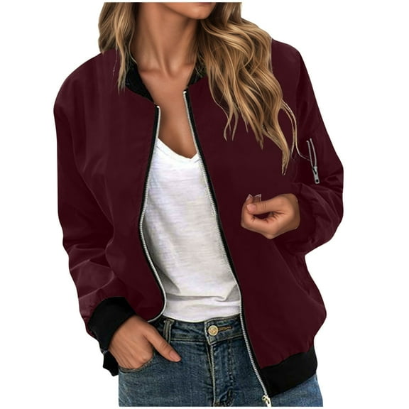 Women's Casual Zip Up Jacket Lightweight Windproof Fashionable Solid Color Coat for Travel Hiking and Daily Wear